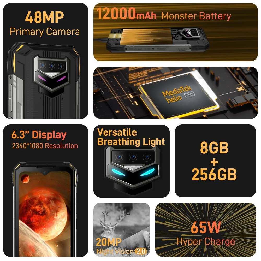DOOGEE S89 Series Rugged Phone Android 12 Phone 48MP/64MP Main Camera 8 RAM+128 ROM/ 256 ROM NFC 12000mAh Battery Phone