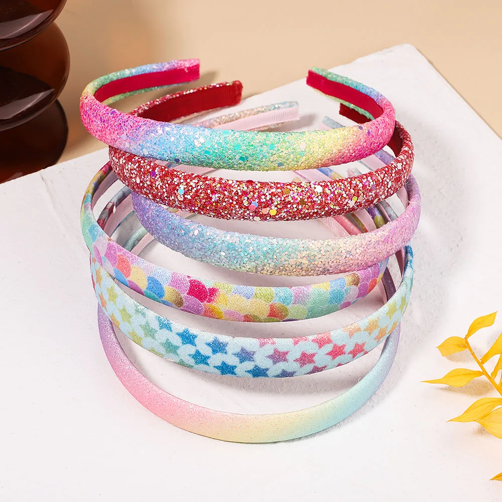 

New Headbands for Girls Rainbow Sparkly Hair Hoops Hairband Different Colors Sequin Colorful Star Hair Bands Accessories Gift