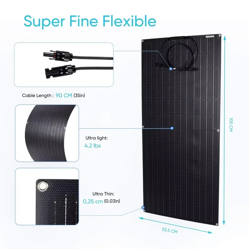 Фото Гибкие солнечные панели ETFE 400W 420W повышенной прочности, легкие, полумонокристаллические, для балконов и кемпинга №4