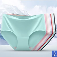 3pcs panties women sexy seamless panties ice silk mid waist underwear for female womens briesfs 3pcs set underpant lingerie
