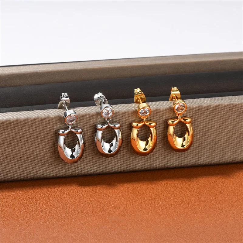 

Ins French New Simple Inlaid Zircon U-Shaped Pendant Earrings Vintage Fashion Temperament Commuting Banquet Jewelry Accessories