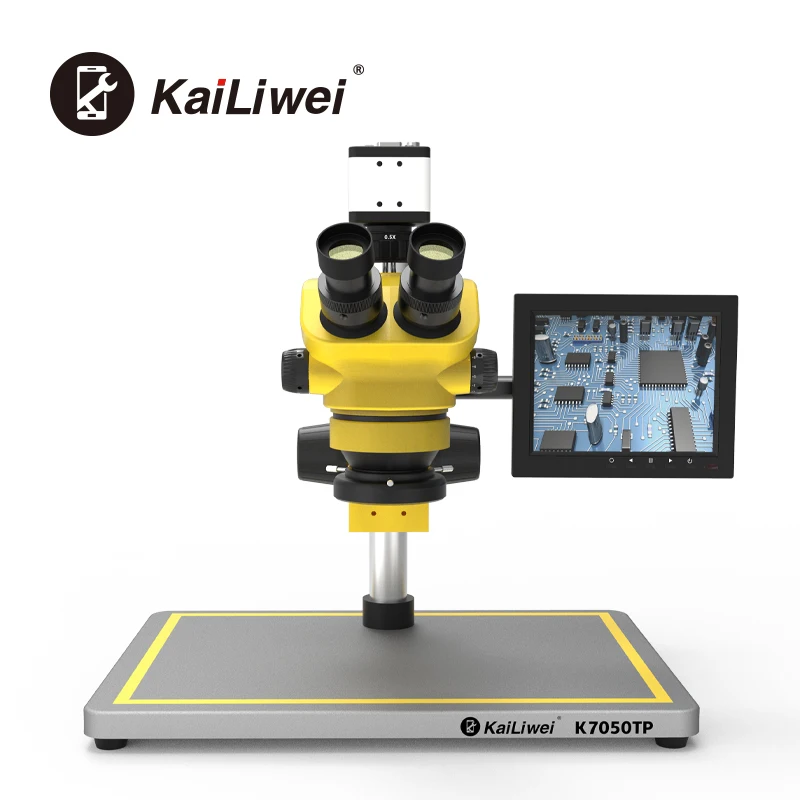 

Kailiwei K7050TP 7-50x Continuous zoom Trinocular Stereo Microscope 2MP camera with 8 inch HD monitor and big base