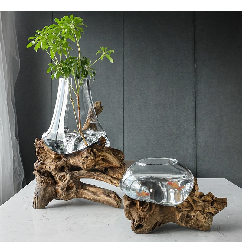 Стеклянная ваза для бонсай стойка из мертвого дерева гидропонные горшки посадки