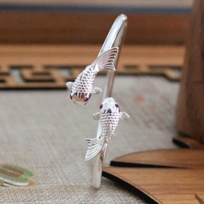 Женский Регулируемый браслет в виде золотой рыбки из серебра 999 пробы