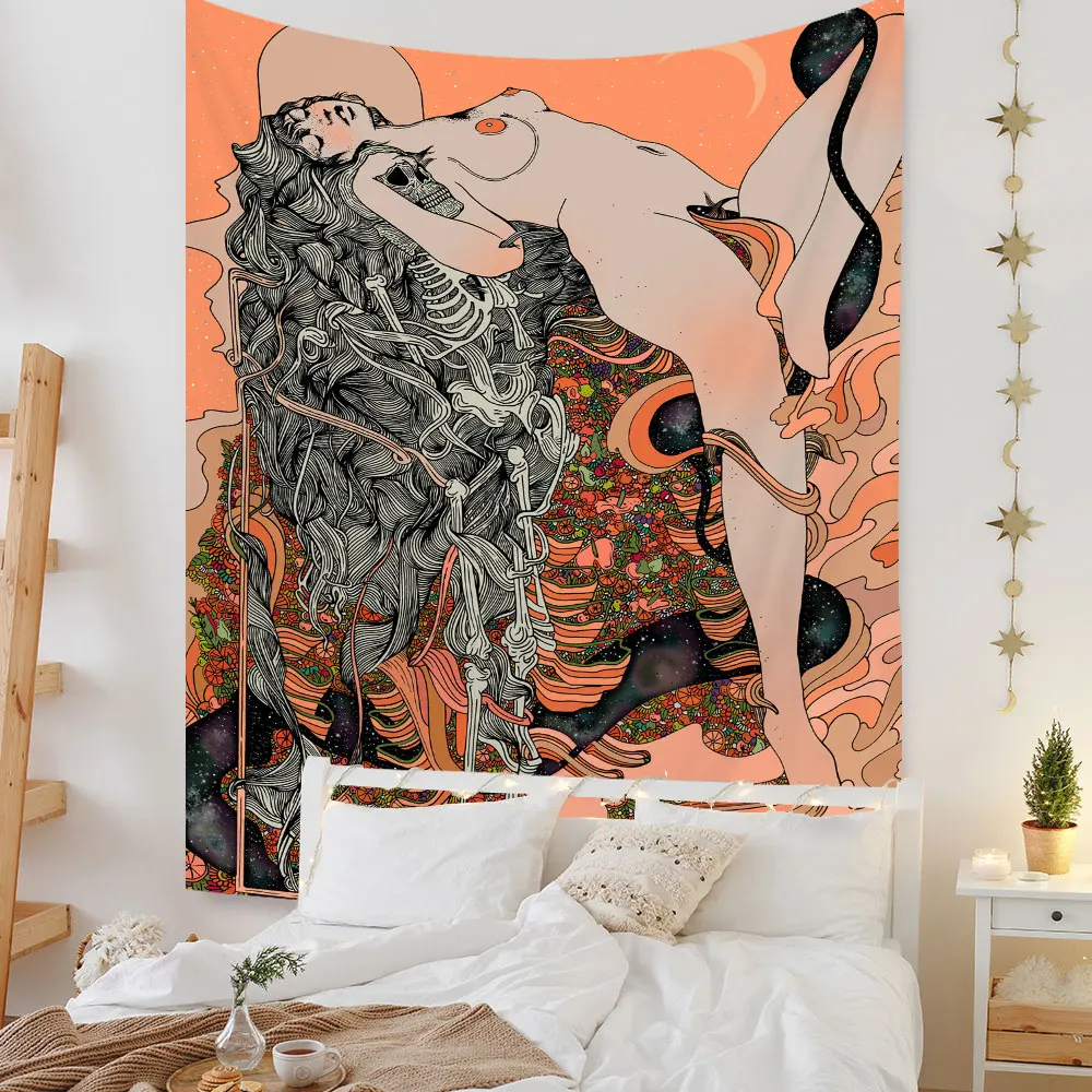 

Psychedelic Flower Girl Wall Hanging Tapestry Hippie Women Skull Tapestry Art Wall Cloth Backdrop Ceiling Home Decor Carpet Mat