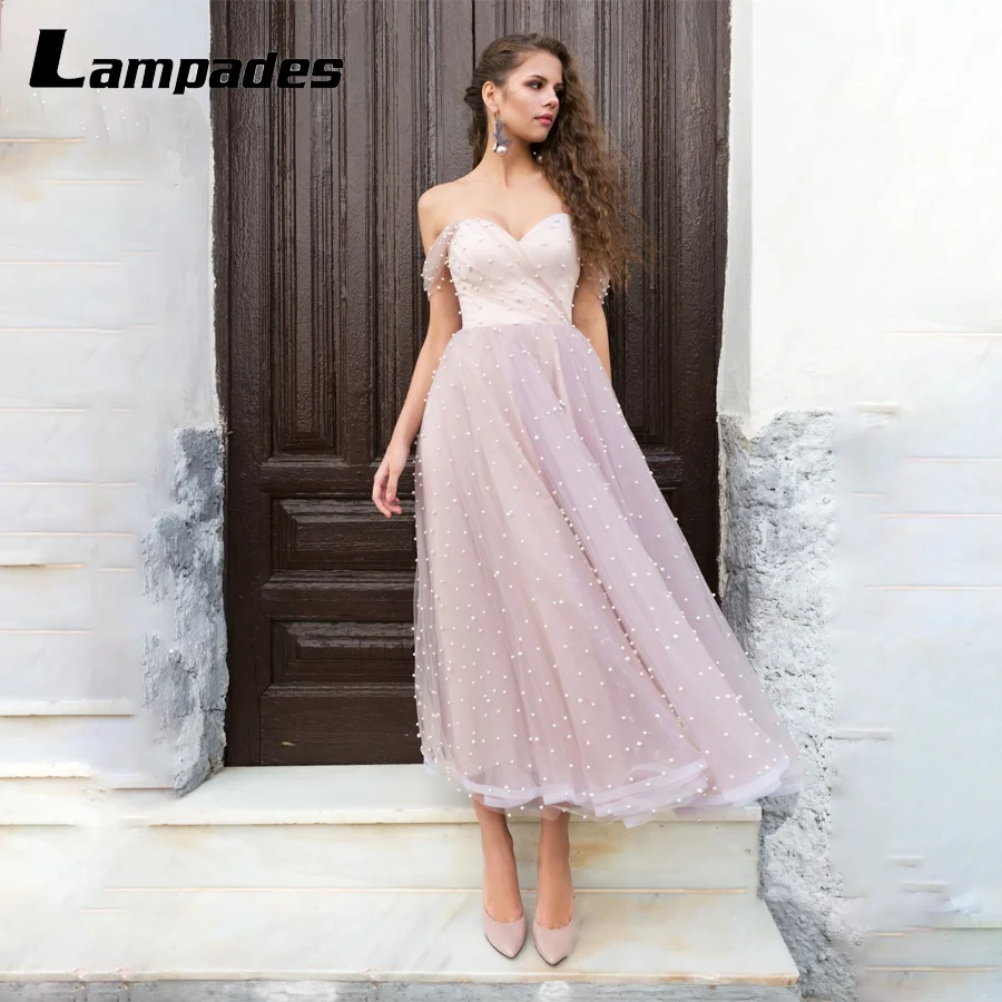 Show-Stopping Pink Dress with Off-Shoulder and Stunning Pearl Details for Formal Events Vestidos Para Señoras De 50 Años Elegant