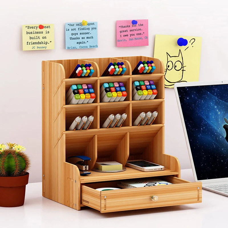 

Pen Nordic Wooden Stationery Creativity Capacity Ins Storage Box Wooden Box Office Holder Desk Box Organizer Large Rack