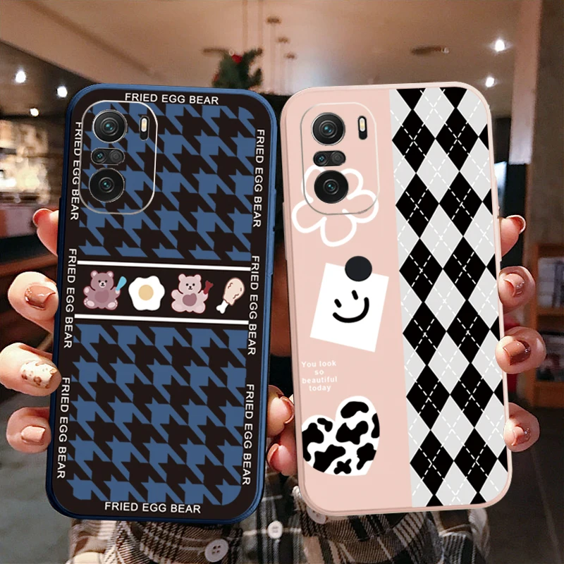 

For Redmi Note 11 10 5G 10S 9S 9 Pro Max 9A POCO M3 M4 X3 GT NFC M3 Fried Egg Bear Love Straight Edge Silicone Protective Cover