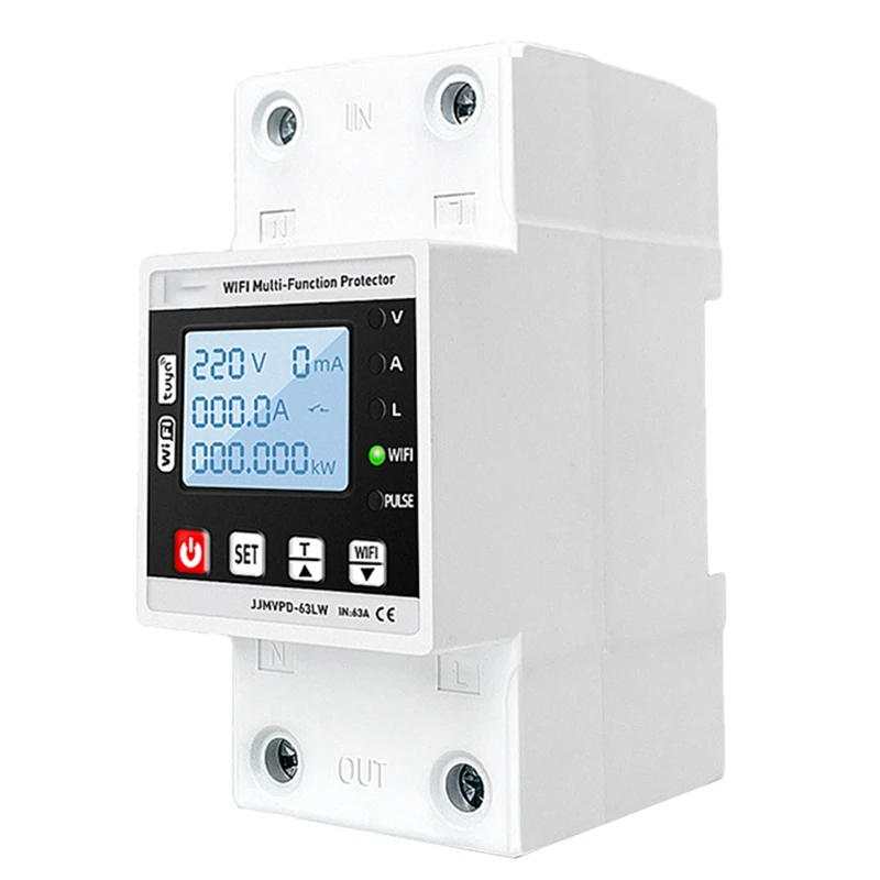 

63A TUYA Wifi Smart Earth Leakage Over Under Voltage Protector Relay Circuit Breaker Timer Energy Powers Kwh Meter