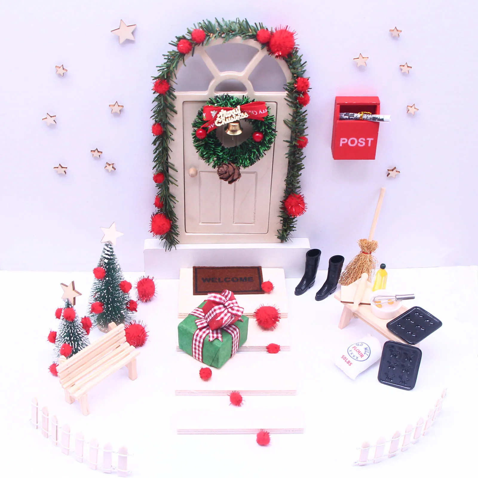 Рождественская елка мини кукольный домик деревянная карликовая дверь