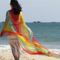 new rainbow print womens chiffon scarf summer beach shawl travel tulle cape print scarf sun protection headscarf free shipping