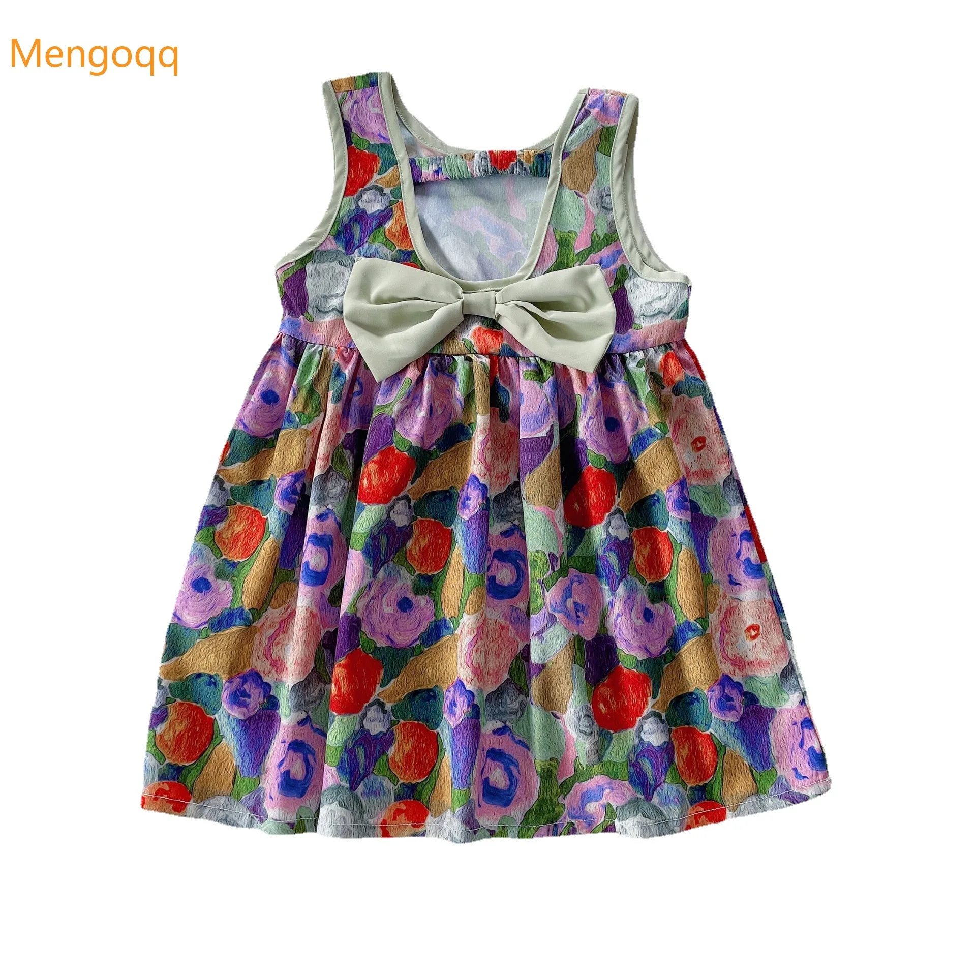 

Princess Summer Sleeveless Big Bow Flower Print Knee-length Dresses Kids Baby Children Fashion Clothing 18M-7Y