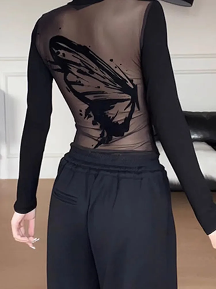 Элегантная черная флокированная базовая рубашка с высоким воротником