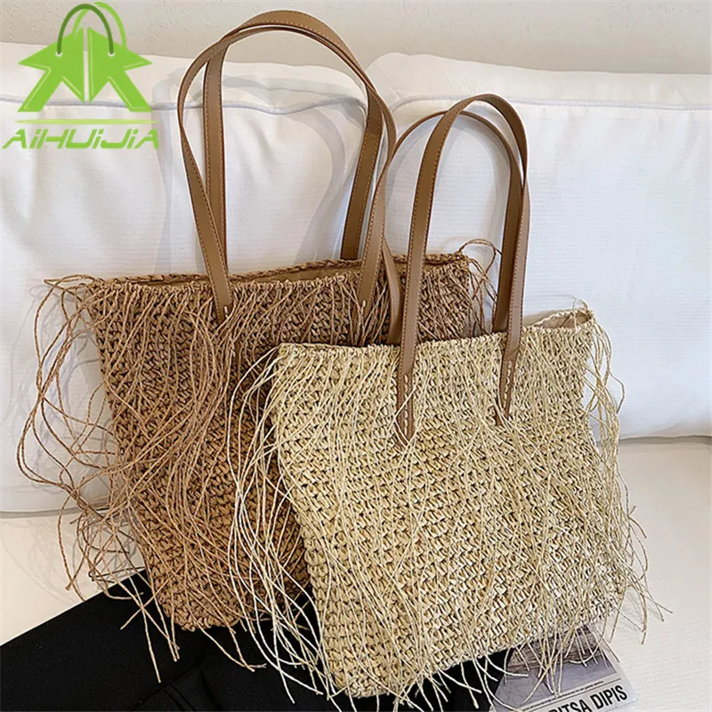 

2022 Summer New Straw Bags for Women Rattan Shoulder Bags Bohemia Handmade Woven Beach Handbags Fashion Tassel Female Tote Bag