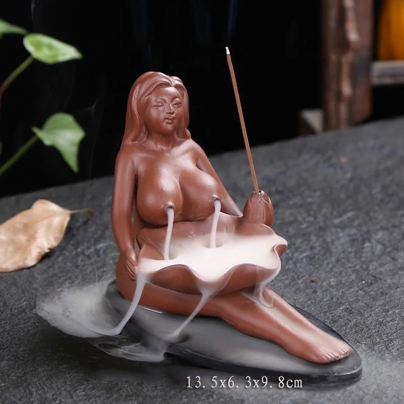 

Teahouse Naked Lady Incense Burner Purple Clay Crafts Smoke Backflow Cone Stick Holders for Home Decor Ornaments