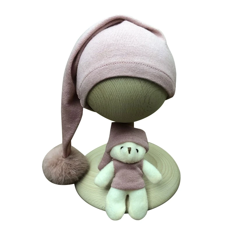 

3 Pcs Newborn Photography Props Outfits Baby Long Sleeves Romper Hat Doll Set