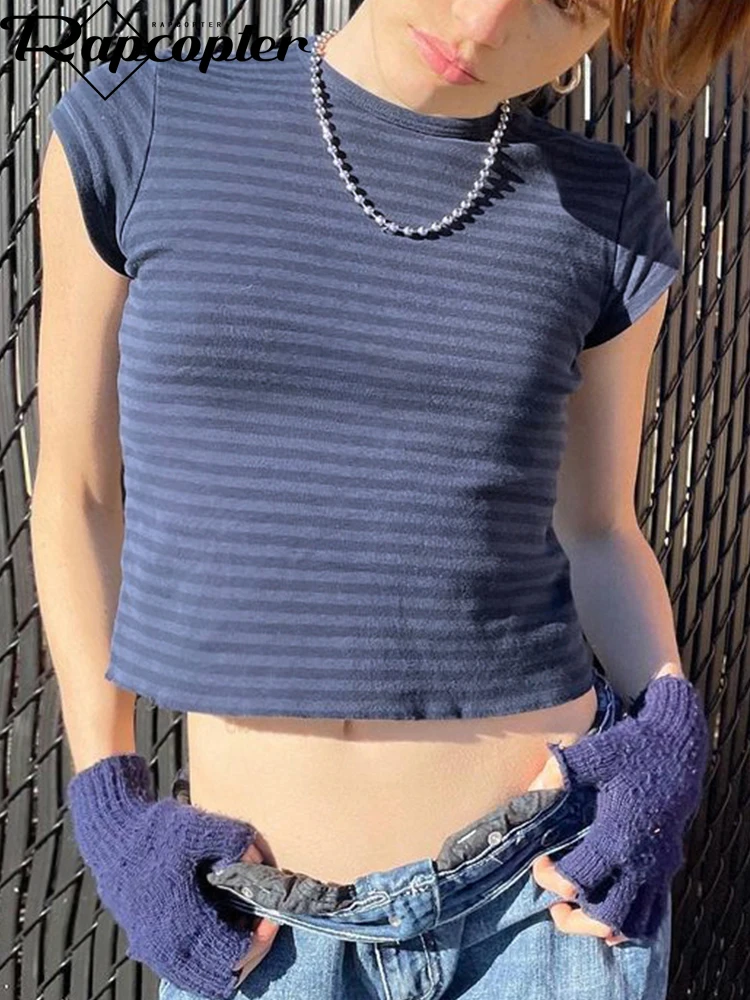 

Топ женский летний в полоску с коротким рукавом, в стиле Харадзюку