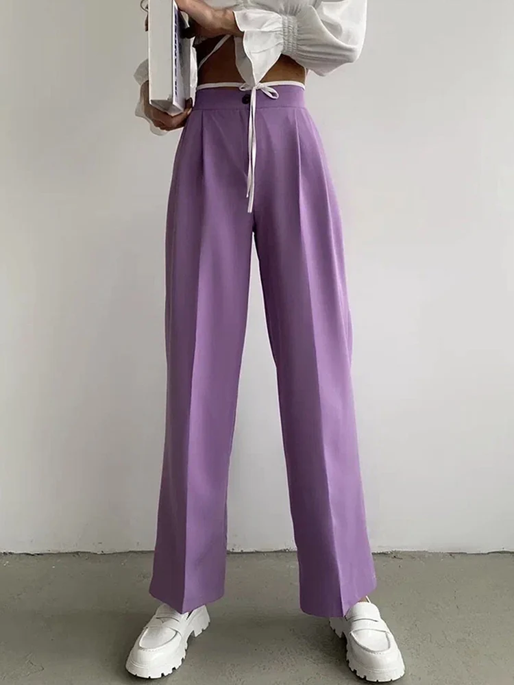 

Summer Solid Women's High Waist Straight Pants 2022 Casual Loose Office Ladies Trousers Fashion Simple All-match Female Clothes