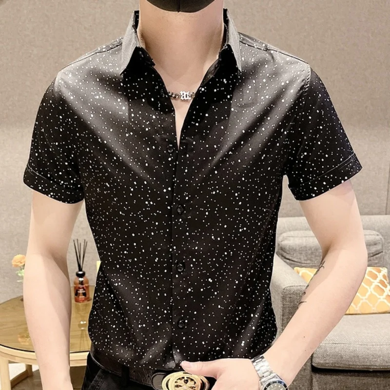 

2023 Summer Printing Shirts For Men High Quality Short Sleeve Slim Casual Shirt Social Streetwear Business Formal Dress Shirt