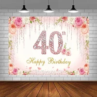 40th Birthday Banner Backdrop Decorations Party Supplies Party Decor Rose Gold for Women Pink Floral Birthday Background