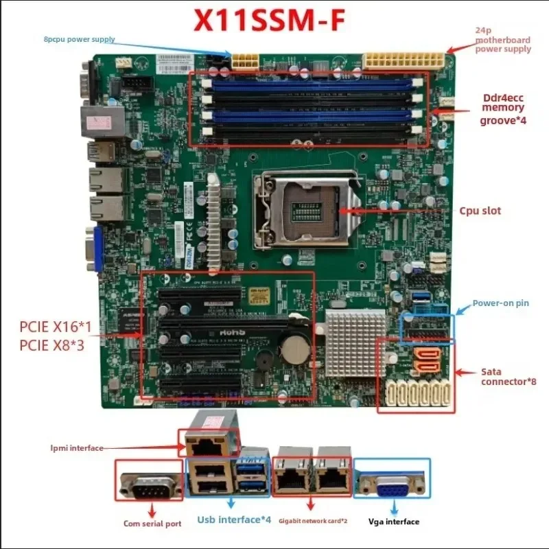 Материнская плата E3-1200V5V6 1151 C236 Chip Dual Gigabit IPMI X11SSH-F X11SSM-F (art.: 3920d7fc30380) - 3920d7fc30380