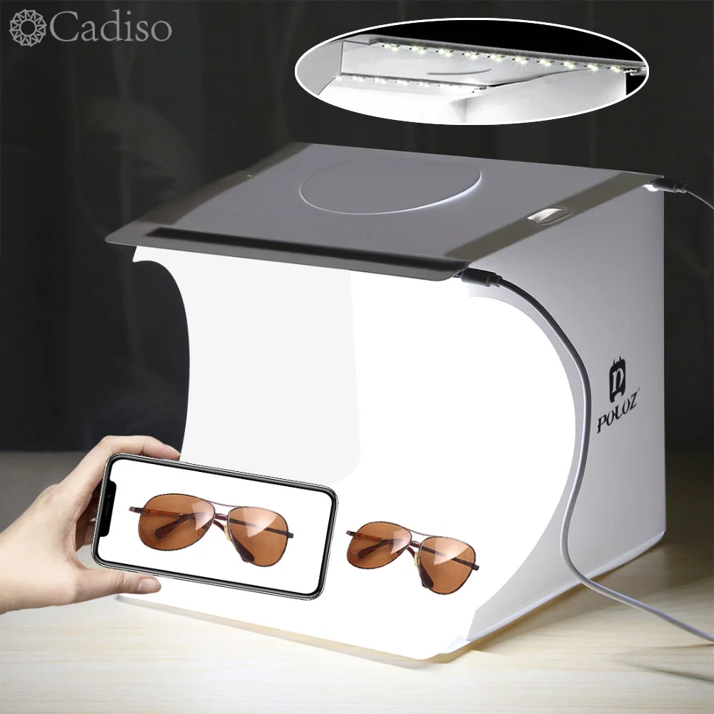 

Студийный фотобокс Cadiso, комплект освещения, складной Лайтбокс для фотосъемки, 2 светодиода, софтбокс, фон для съемки, палатка для камеры, тел...