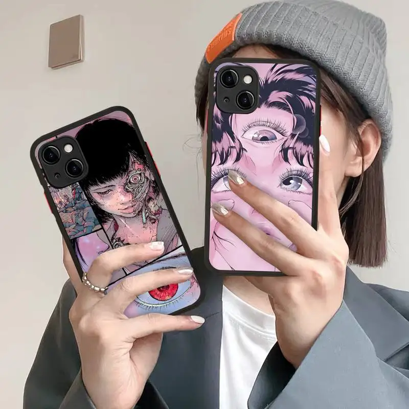 

shintaro kago Horror cartoons Phone Case for iPhone 14 11 12 13 Mini Pro Max 8 7 Plus X XR XS MAX Translucent Matte Cover