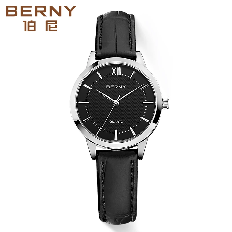 BERNYJapan Miyota MOV'T Classic Women Quartz Watch Simple Dress Female Clock Fashion Leather Strap Waterproof Ladies Wristwatch
