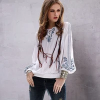shirt womens simple embroidery lace up 2021 autumn new long sleeve cotton linen loose white vintage top