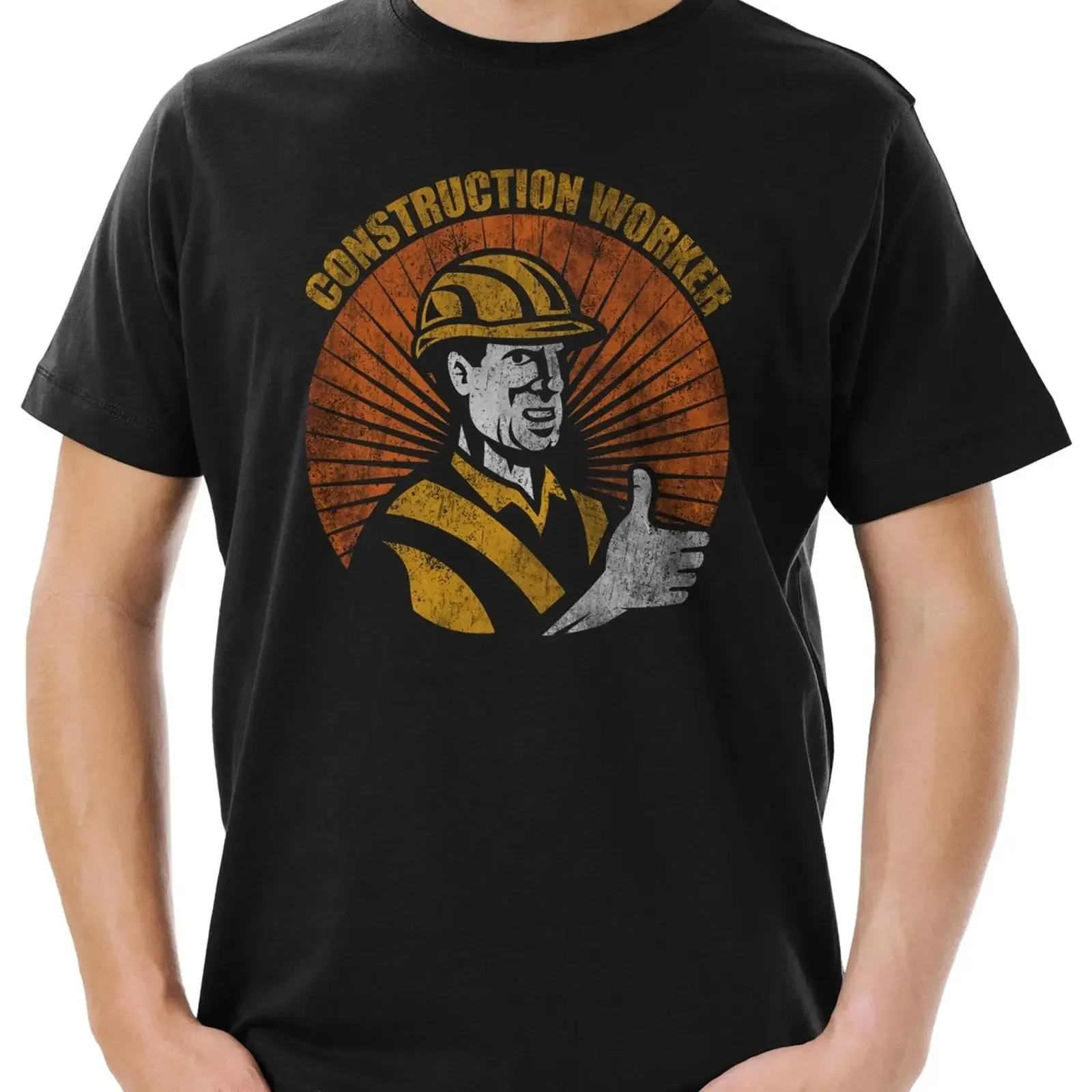 Фото Мужская футболка Construction Worker II для строителей, каменщиков, мастеров и любителей рукоделия, винтажная, с эффектом потертости, дизайнерская, универсальная, мягкая, эластичная. №1