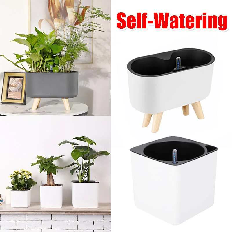

Self-Watering Planter Green Plant Flower Pot Square Nursery Bucket Garden Planting Container with Water Level Indicator