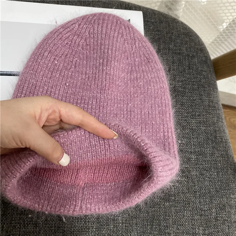 

Western Style Wool Hat Rabbit Hair Knitted Hat Thickened Ear Protection Warm Rabbit Wool Knitted Hat Pile Cap Cold Cap