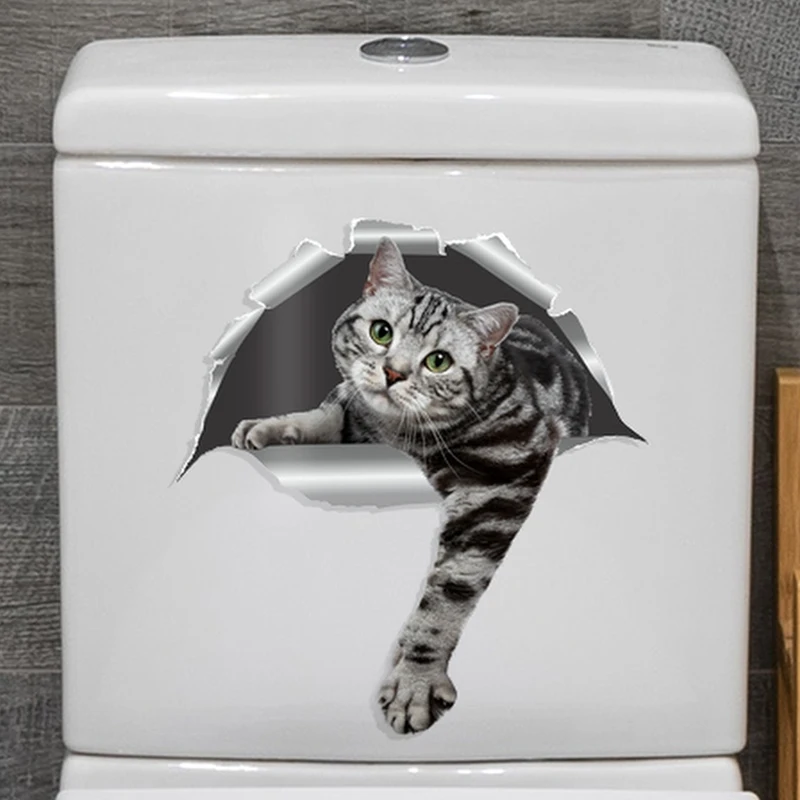 

T285# Интерьерная наклейка весёлый Кот 3D Wall Stickers Bathroom Toilet Decor Living Room Cabinet Refrigerator Home Decals
