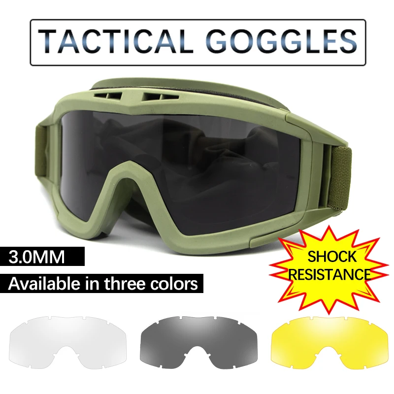 

Military Tactical Goggles Shooting Glasses Paintball Airsoft Glasses Safety Protection Dust Mountaineering Glasses 3 Lenses Set