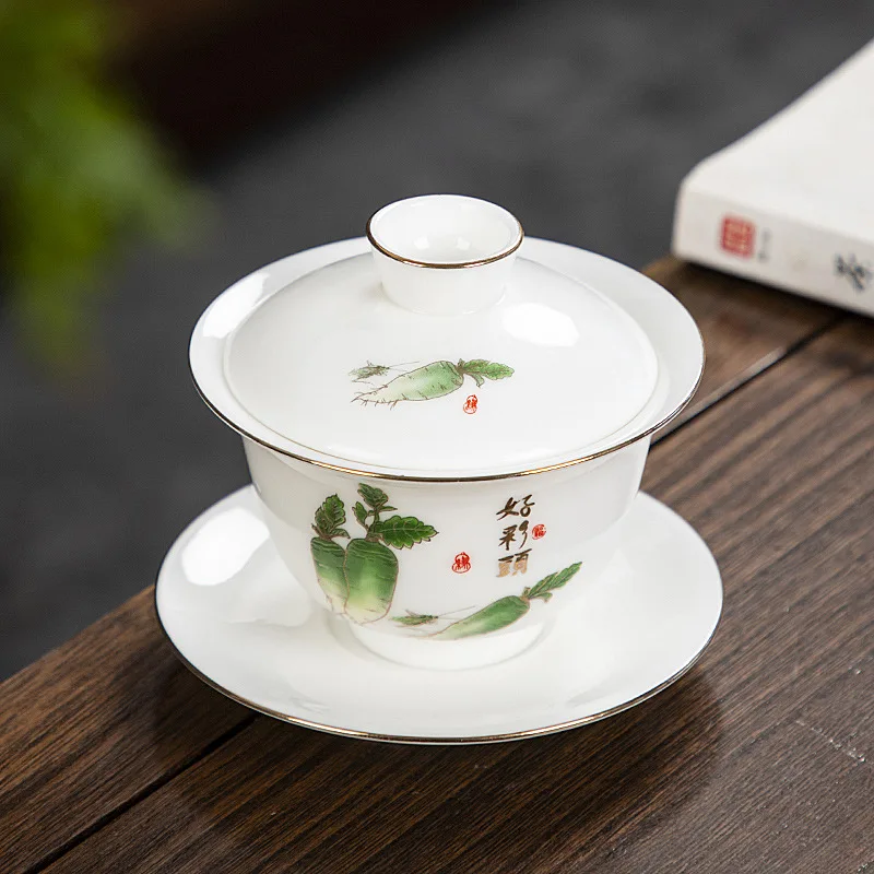 

Phnom Penh White Jade Porcelain Brewing Bowl Set Cover Teacup Bowl Large Tea Set White Porcelain Kung Fu Gaiwan 140ml with Lid
