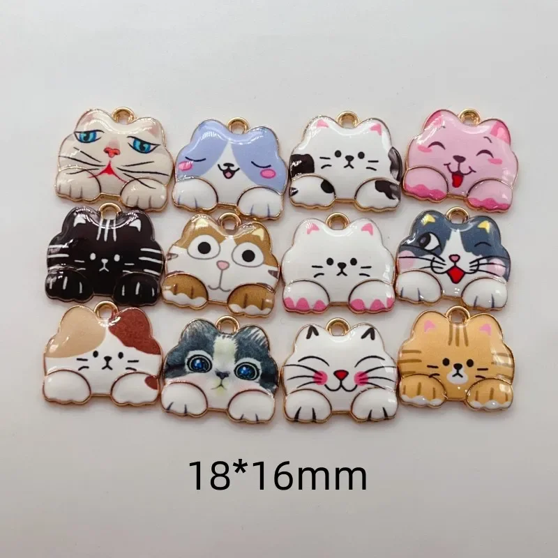 10 шт. 16x18 мм Модный золотой цвет металлический сплав кавайная эмалированная кошка