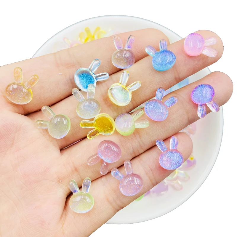 

100 Pcs New Mini Kawaii Cartoon Mixed Color Rabbit Head Resin Scrapbook Rhinestones 3D For DIY Manicure Accessories Decorations