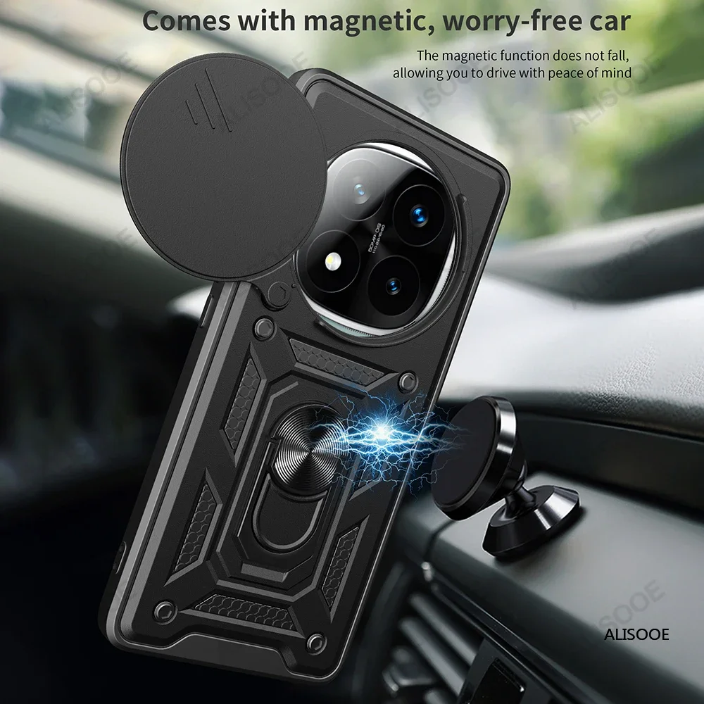 Funda for Redmi Note 14 Pro Plus 5G Case Armor Slide Camera Ring Stand Protection Cover Xiaomi Capa