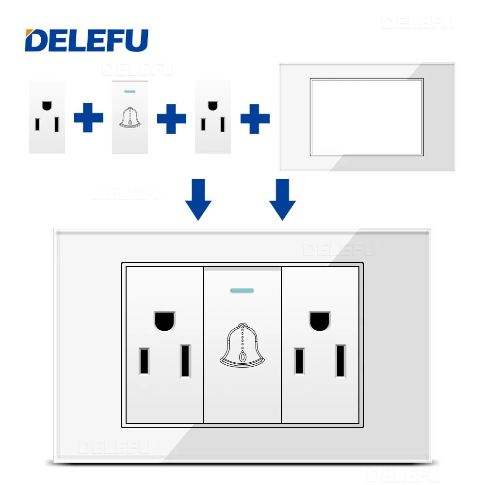 Панель из закаленного стекла DELEFU американская стандартная розетка 118*74 мм