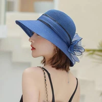 bucket hat 2022 summer new organza flower breathable basin hat sun protection sunscreen hat for women beach hat flanging cap