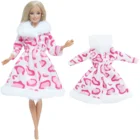 Зимняя одежда BJDBUS, пальто для куклы, розовый Леопардовый белый мягкий меховой теплый наряд, детская игрушка, платье, Одежда для куклы Барби 16, аксессуары