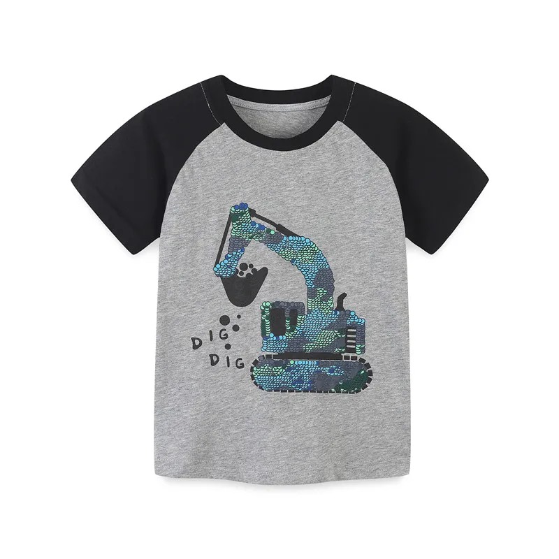 

Jumping Meters Summer Boys T shirts Excavators Print Hot Selling Children's Clothes Short Sleeve Kids Tees Tops