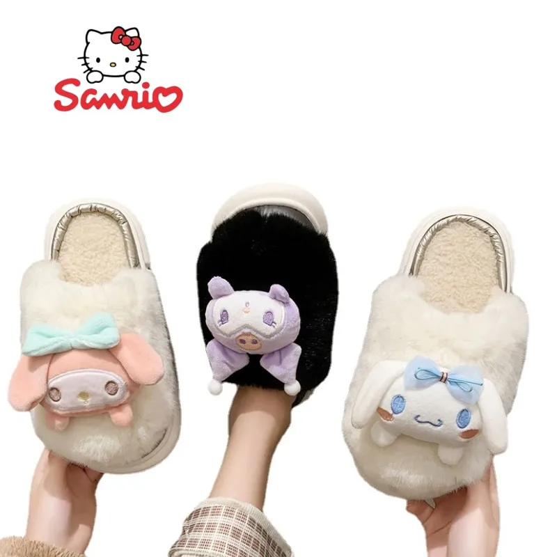 

Sanrio Anime Cartoon Cute Melody Baotou Cotton Slippers Women's Home Indoor Plush Thick Bottom Plush Cotton Slippers Wholesale