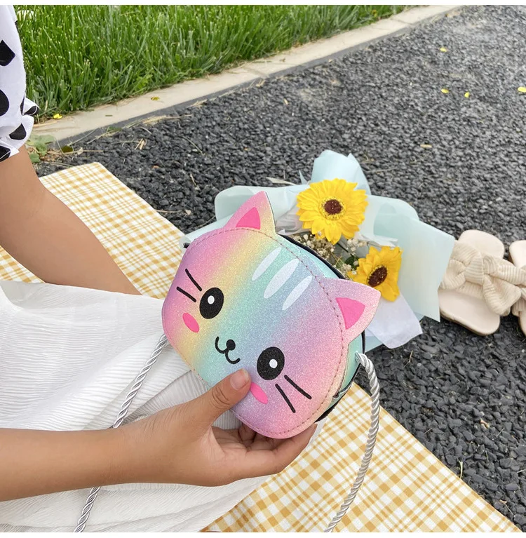 Colorful Children's Mini Shoulder Bags Cute Cartoon Cat Baby Girls Accessories Messenger Bag Kids Pu Leather Coin Purse Handbags
