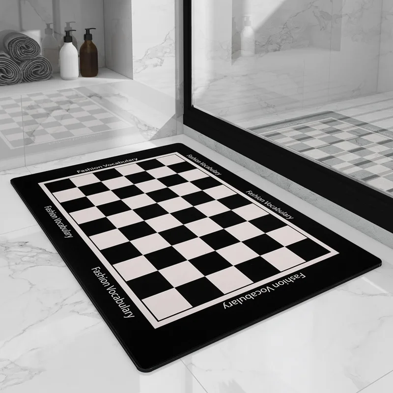 

Checkerboard Floor Mat Bathroom Soft Diatom Mud Absorbent Foot Mat Toilet Bathroom Door Non-slip Mat Entry Door Carpet