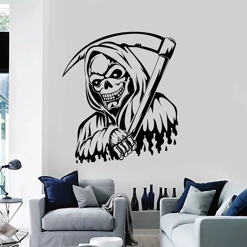 

Skull Captain Vinyl Wall Decal Skull and Scythe Wall Stickers Halloween Interior Decoration Boys Room Decor Night Dead Art Mural