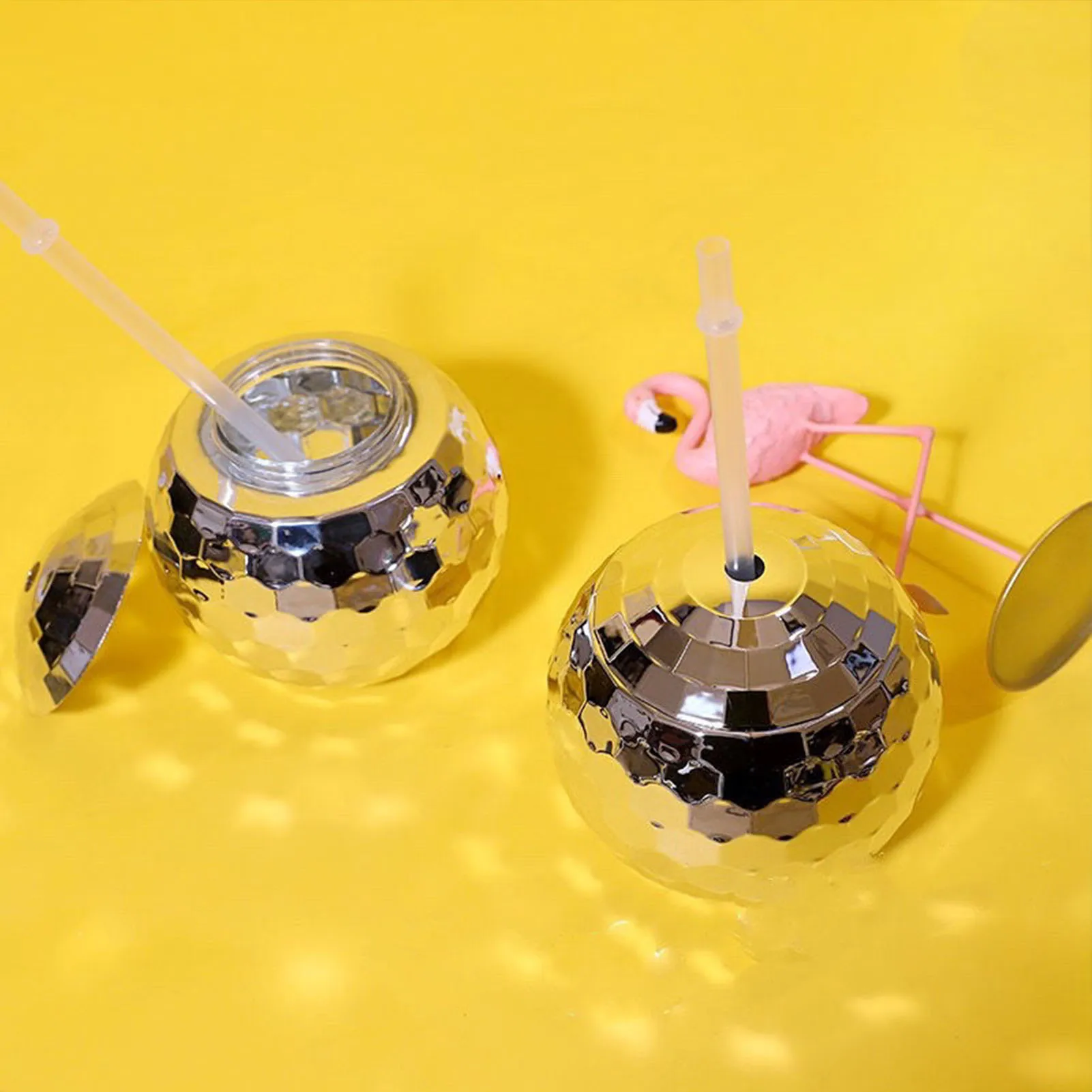 

Disco Ball Cups Silver Disco Ball Cup With Lid And Straw Disco Ball Flash Drinking Cup Reusable Straws Random Color For