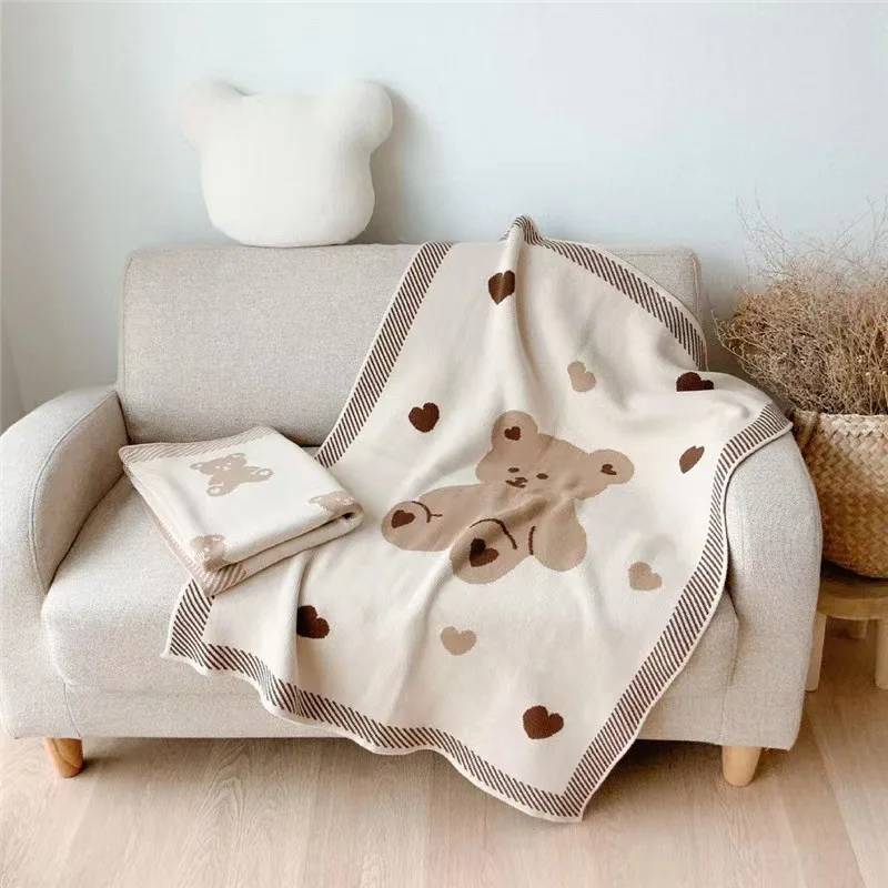 

Baby Blanket for Boys Girls Baby Muslin Blankets Newborn Cartoon Bear Warm Knitted Blanket Kids Sleeping Bedding Accessories