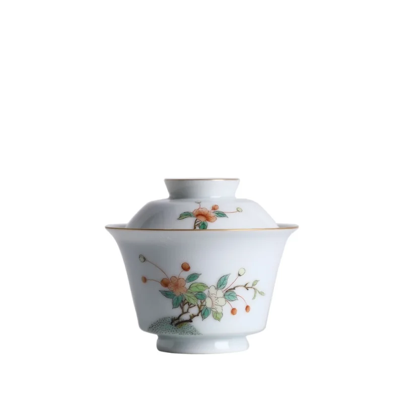 Фото ★ Manyuan Fangzhi Only Two Tureen Цзиндэчжэнь Китайский традиционный фарфоровый чайный сервиз с ручной росписью кунг-фу Розовый цвет Золотая крышка чая №5