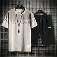 short sleeve t shirt set mens summer japanese sportswear casual fashion brand top with handsome two piece set